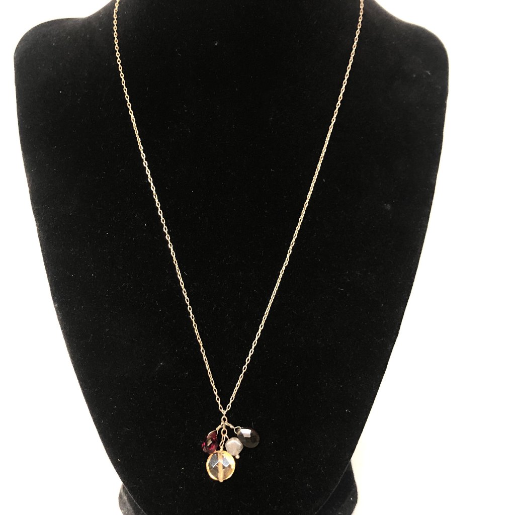 Gold Tone Necklace, Semi-Precious Stones, Delicate